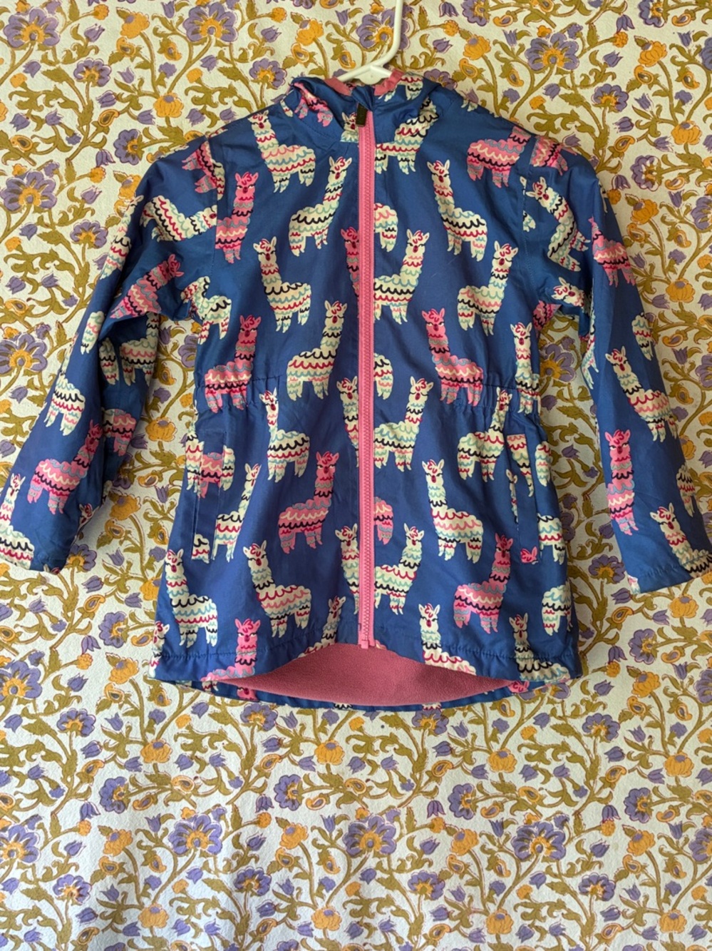 Hatley Pink Lined Kids' Hooded Jacket with Blue Trim